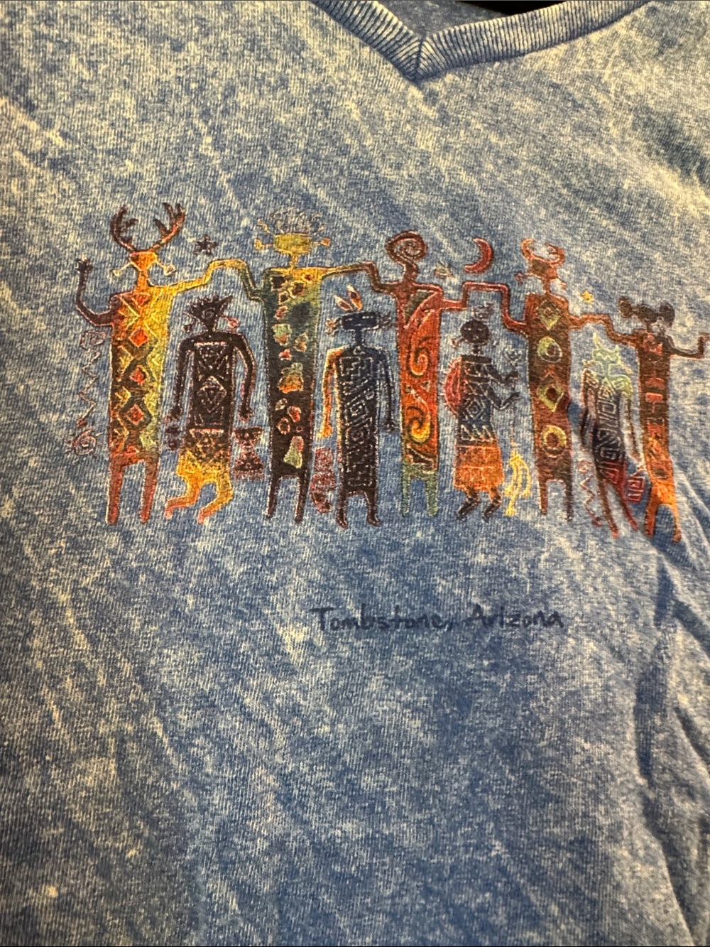 Gildan Blue Stonewash Tribal Figure Graphic Women's Top